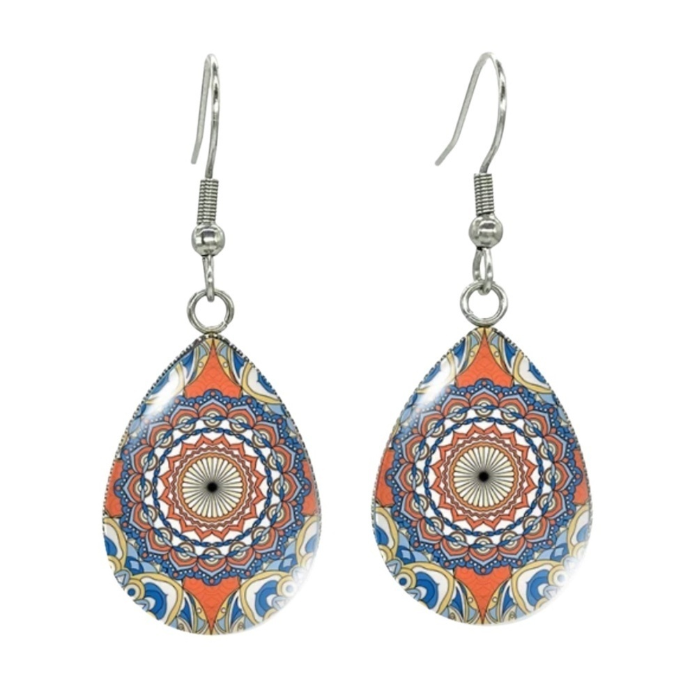 Colorful Mandala Teardrop Earrings – Lightweight Boho Festival Jewelry with Hook